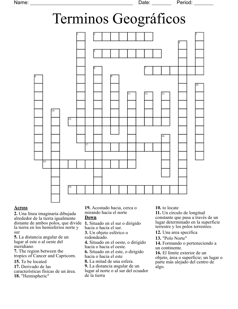 Terminos Geográficos Crossword