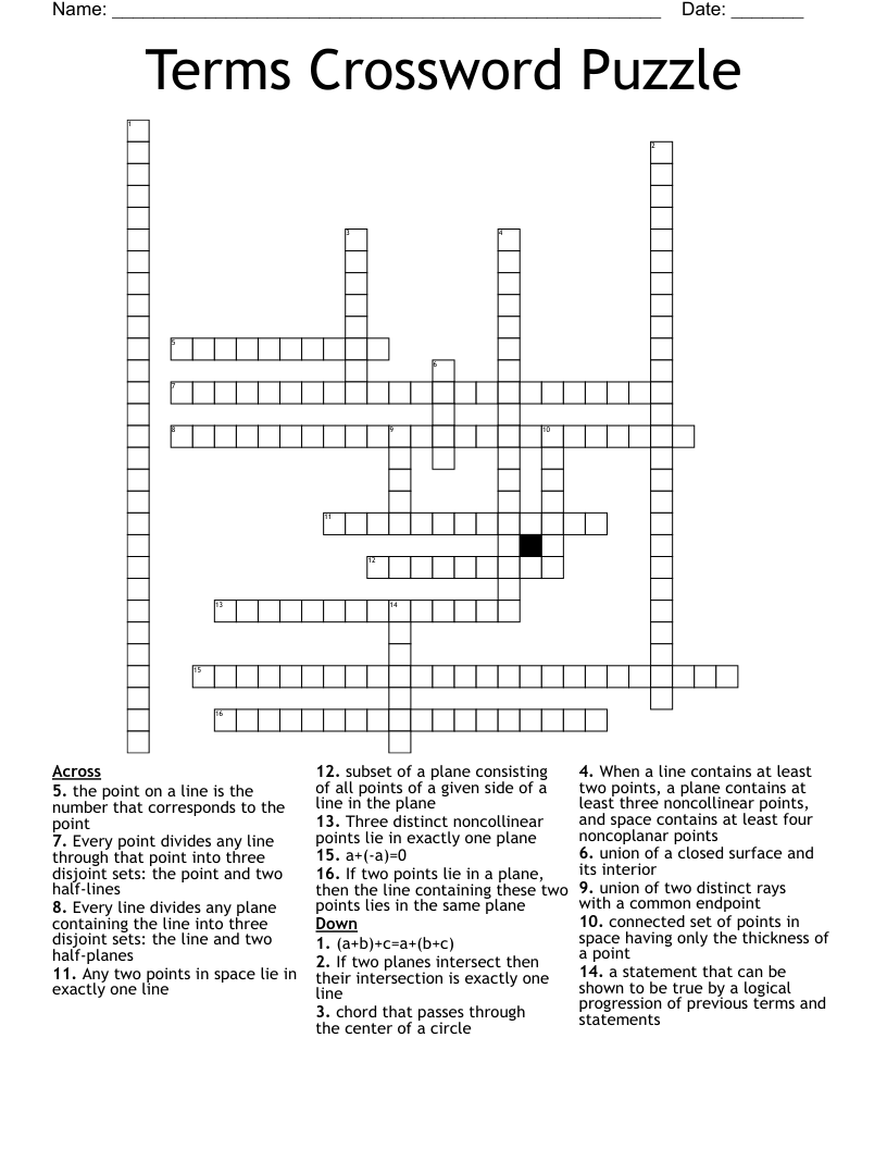 Terms Crossword Puzzle 