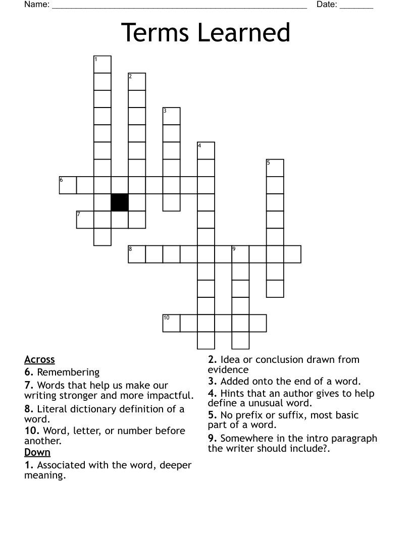 Terms Learned Crossword