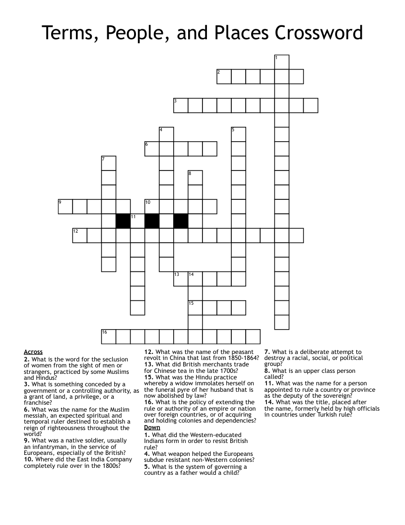 Terms, People, and Places Crossword