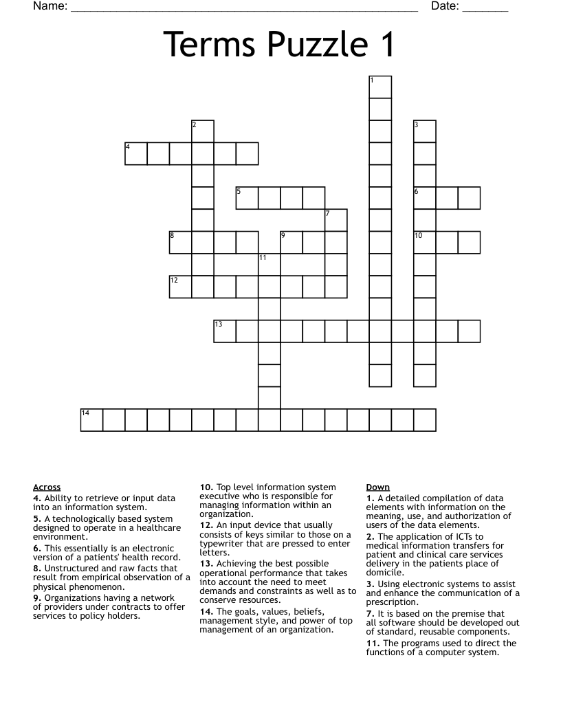 Terms Puzzle 1 Crossword