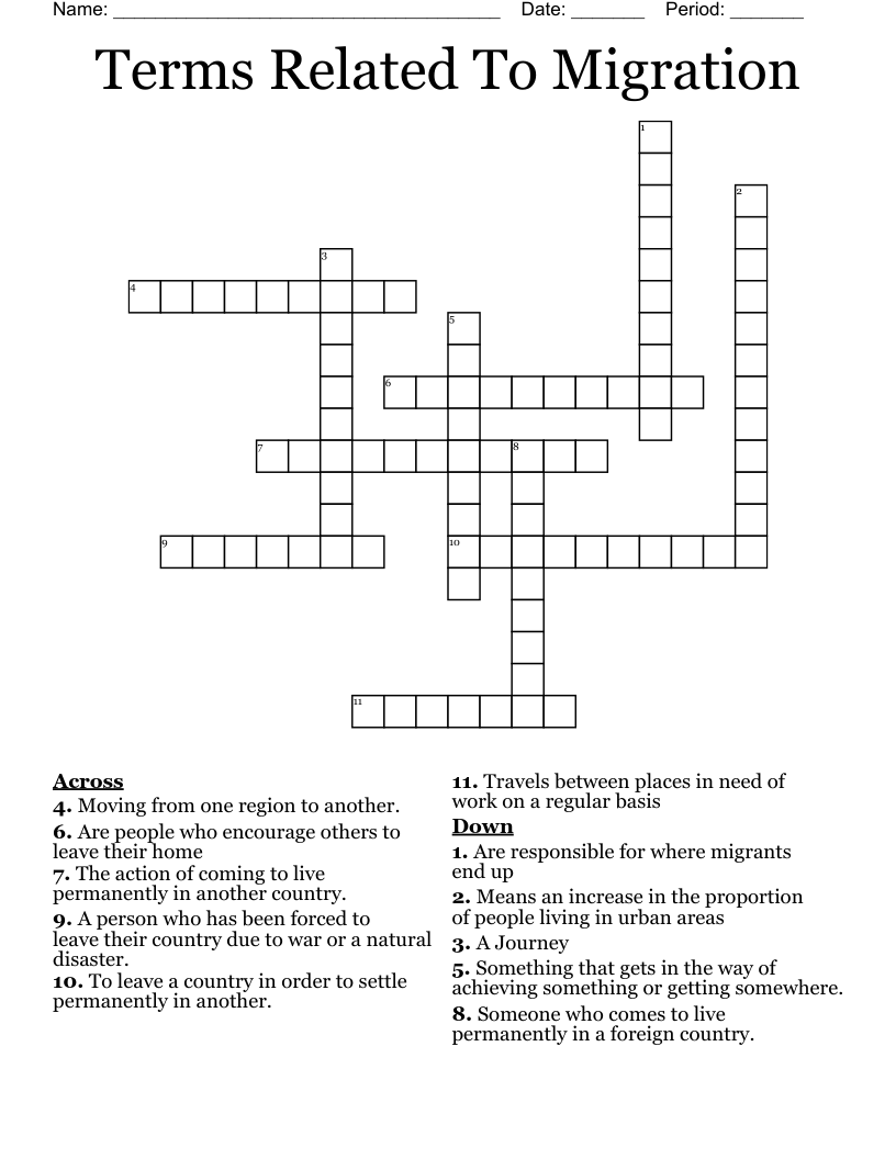 Terms Related To Migration Crossword