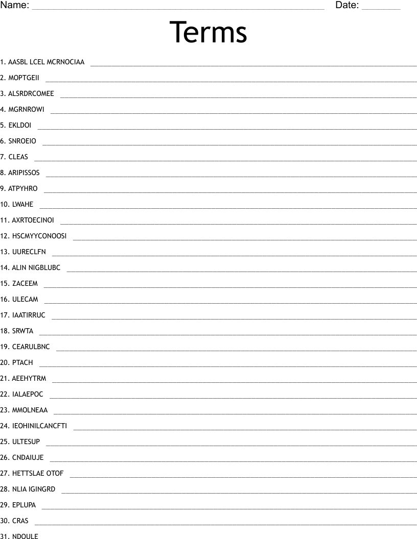 Terms  Word Scramble