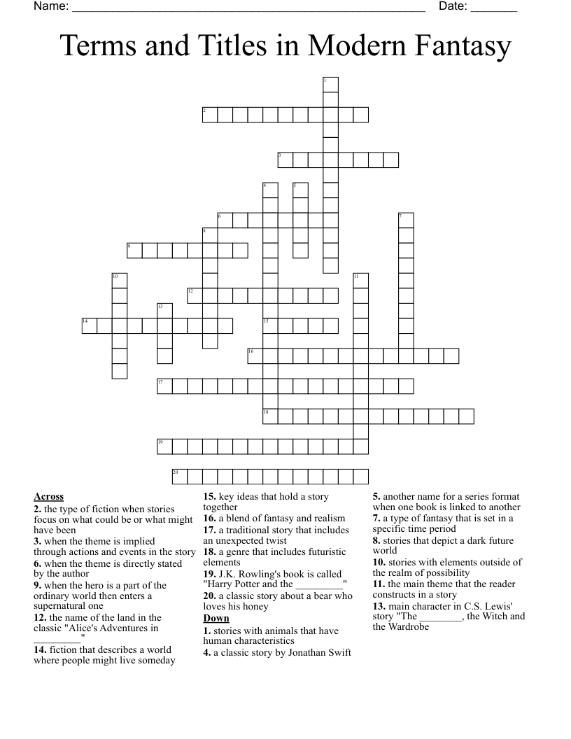Terms and Titles in Modern Fantasy Crossword