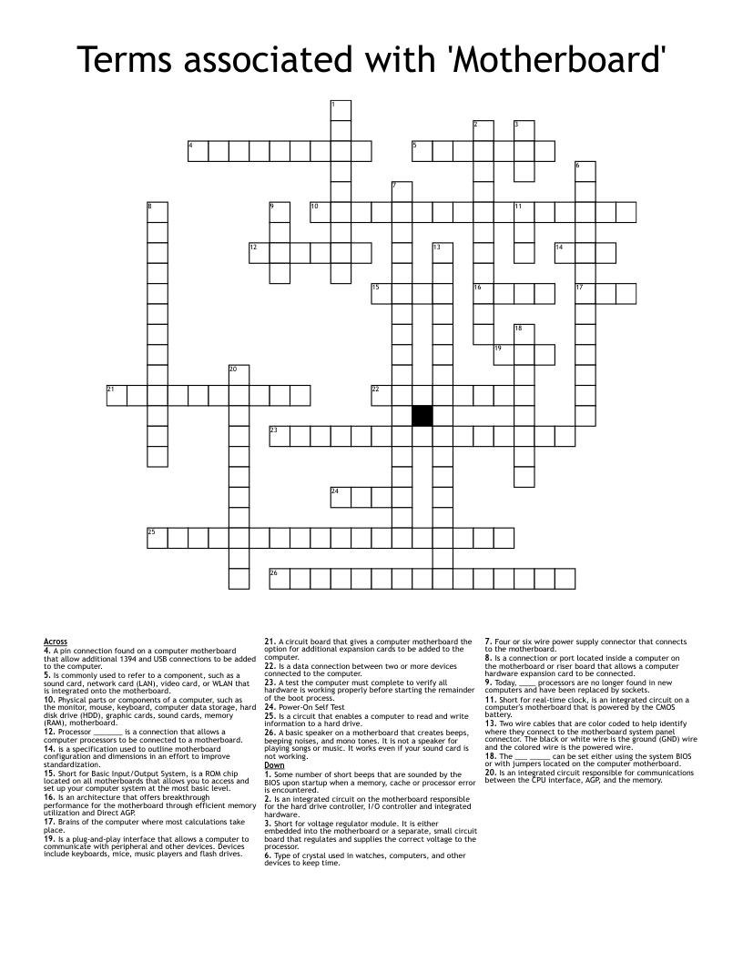 Terms associated with 'Motherboard' Crossword