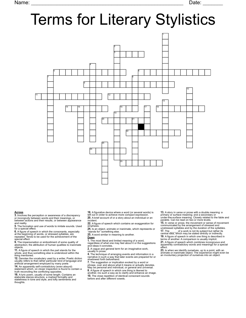 Terms for Literary Stylistics Crossword