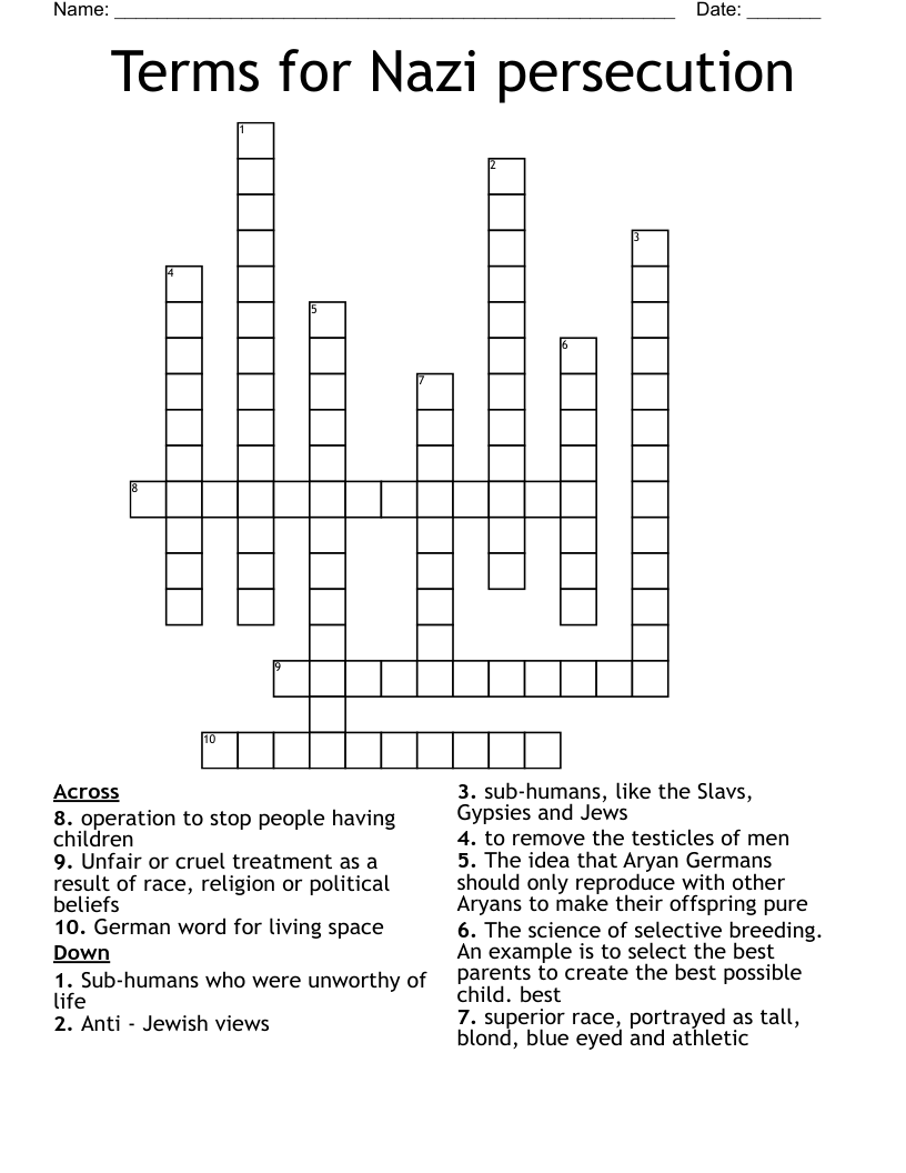 Terms for Nazi persecution Crossword