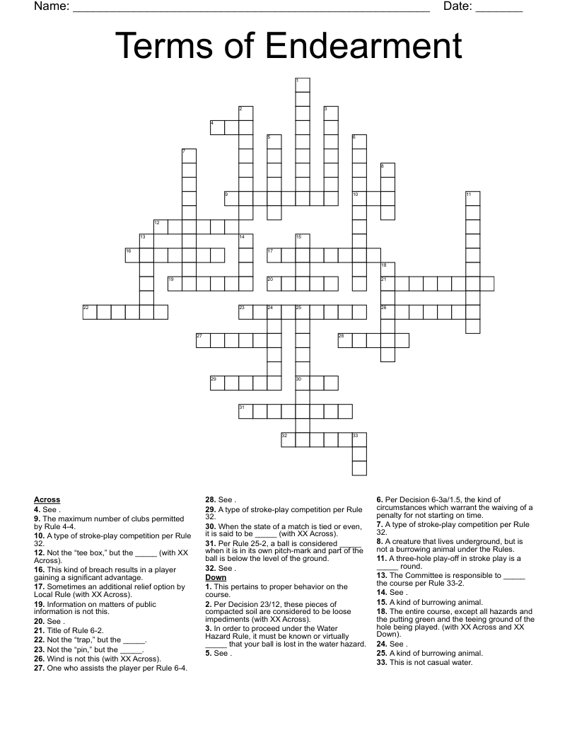 Terms of Endearment Crossword