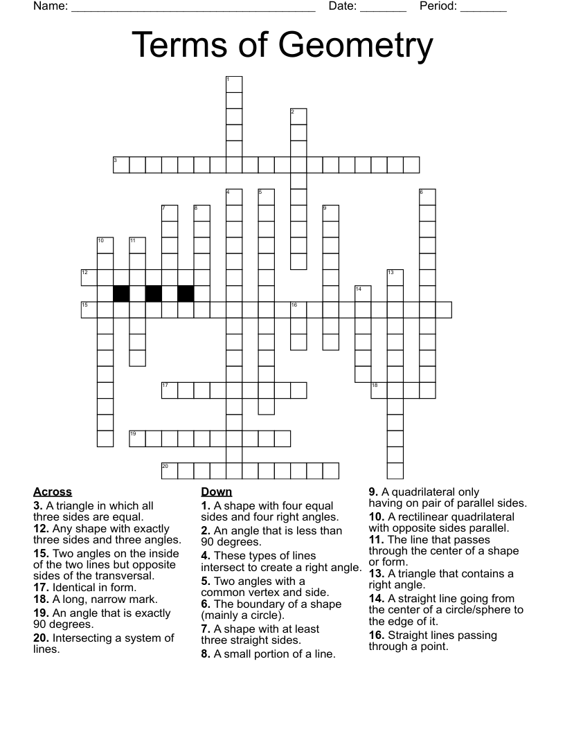 Terms of Geometry Crossword