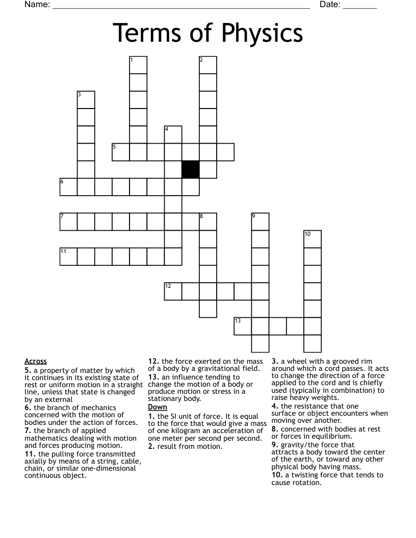 Terms of Physics Crossword