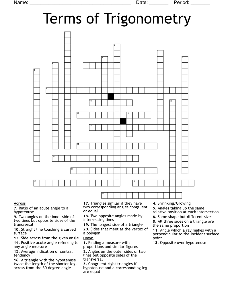 Terms of Trigonometry Crossword
