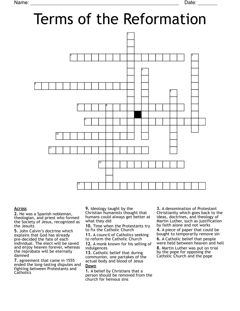 Terms of the Reformation Crossword