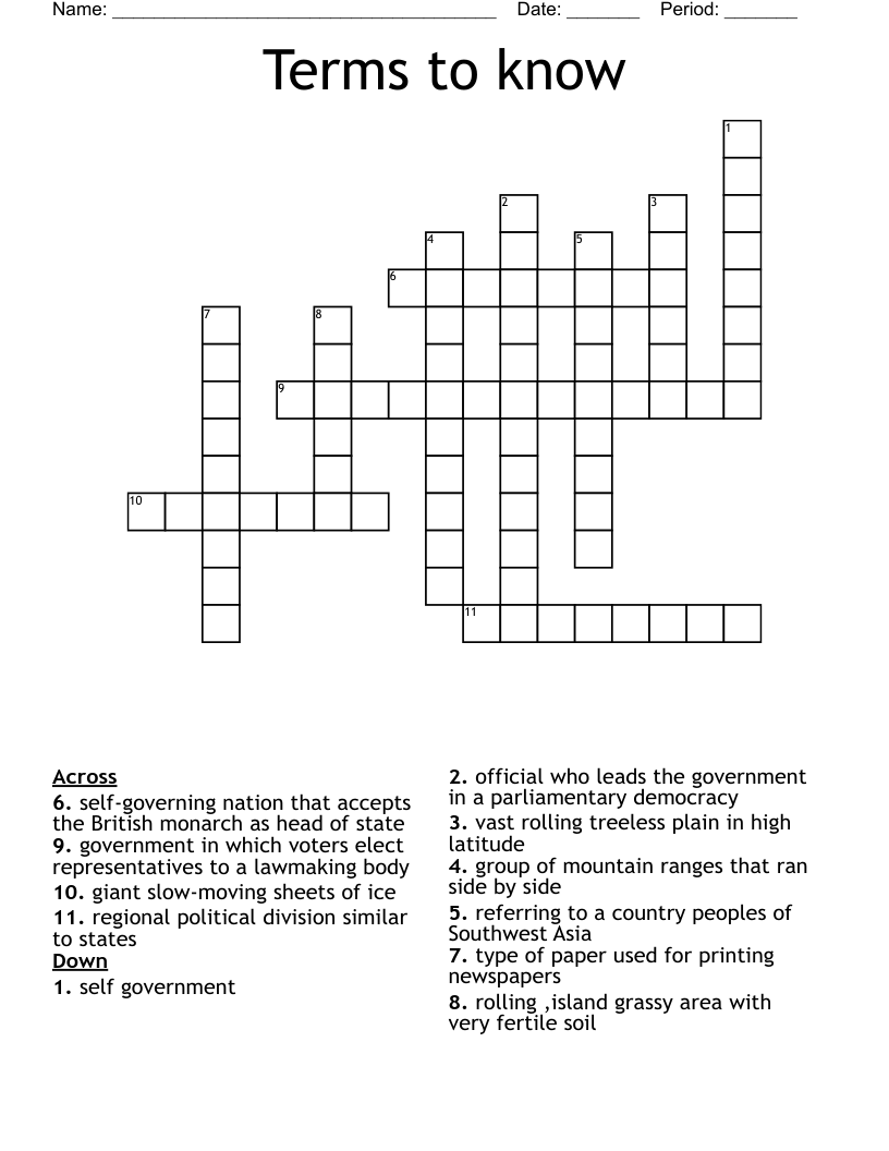 Terms to know Crossword