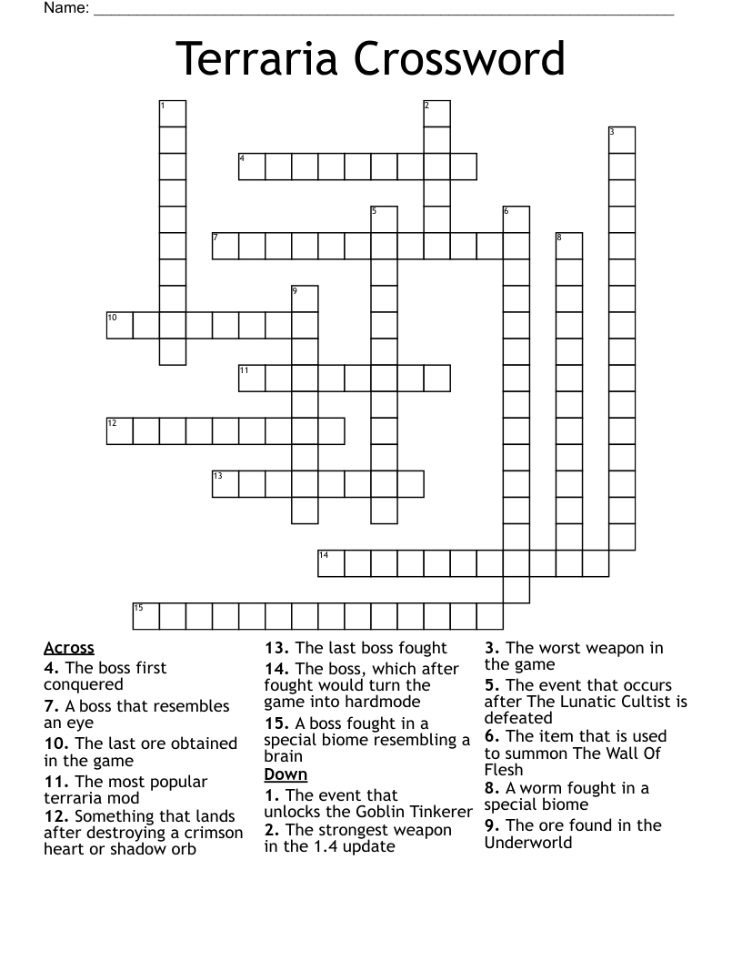 Terraria Crossword
