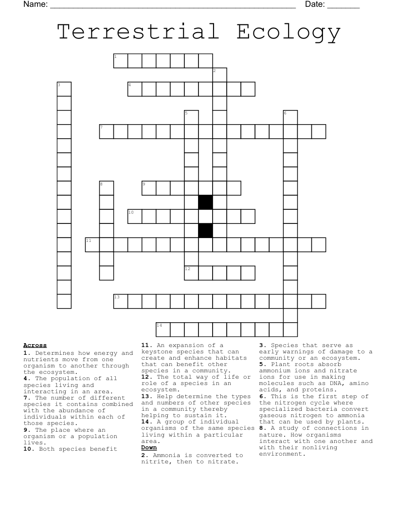 Terrestrial Ecology  Crossword
