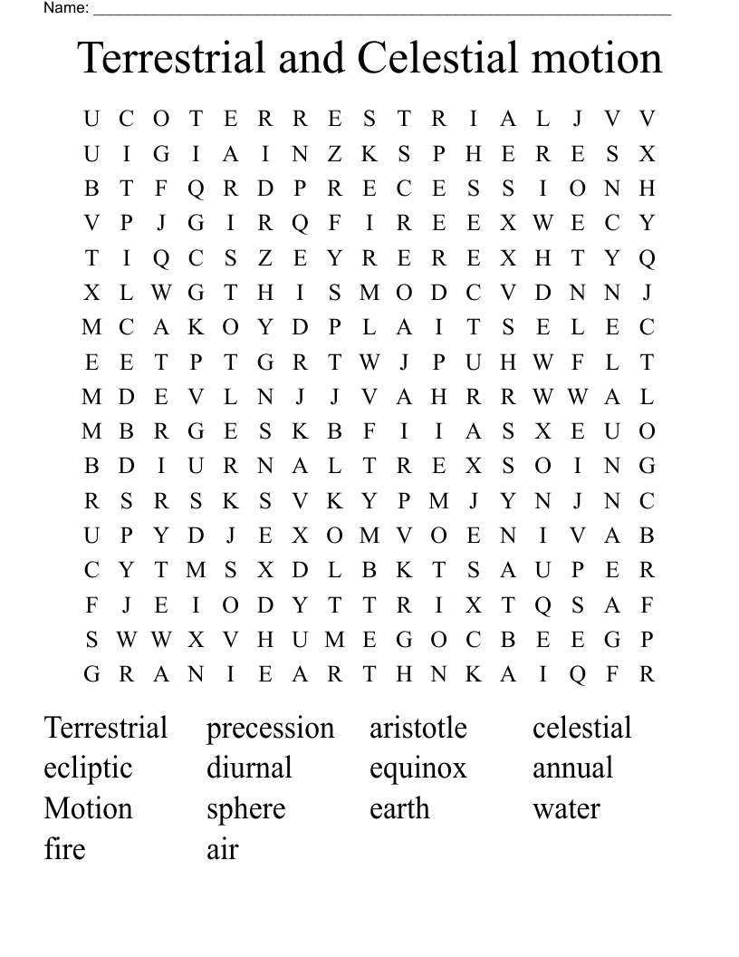Terrestrial and Celestial motion Word Search