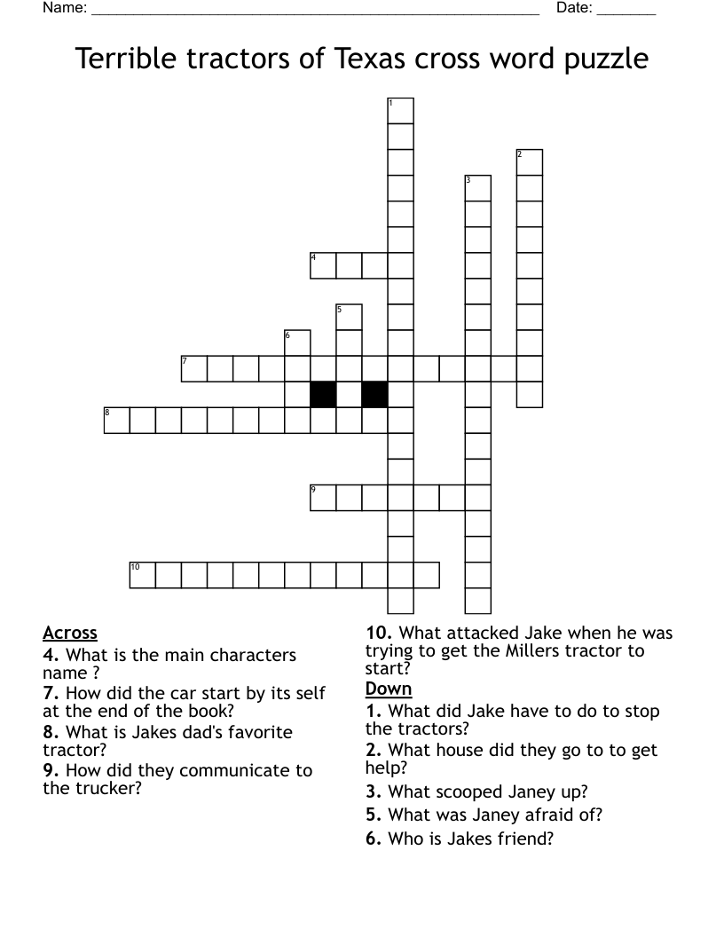 Terrible tractors of Texas cross word puzzle