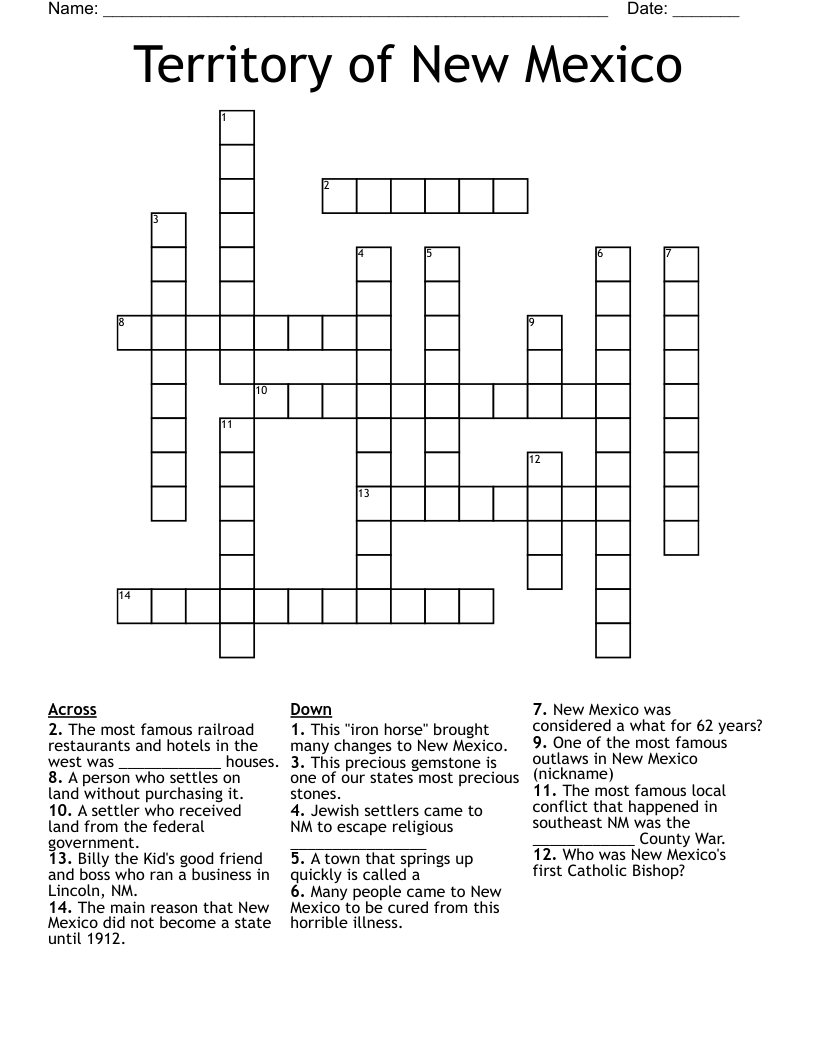 Territory of New Mexico Crossword