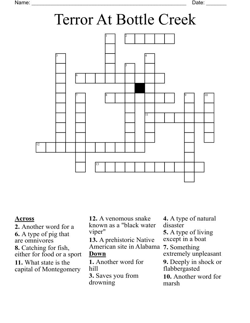 Terror At Bottle Creek  Crossword