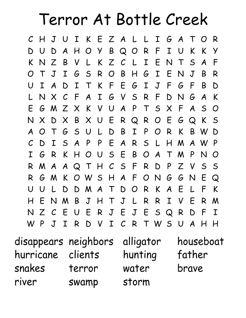 Terror At Bottle Creek  Word Search