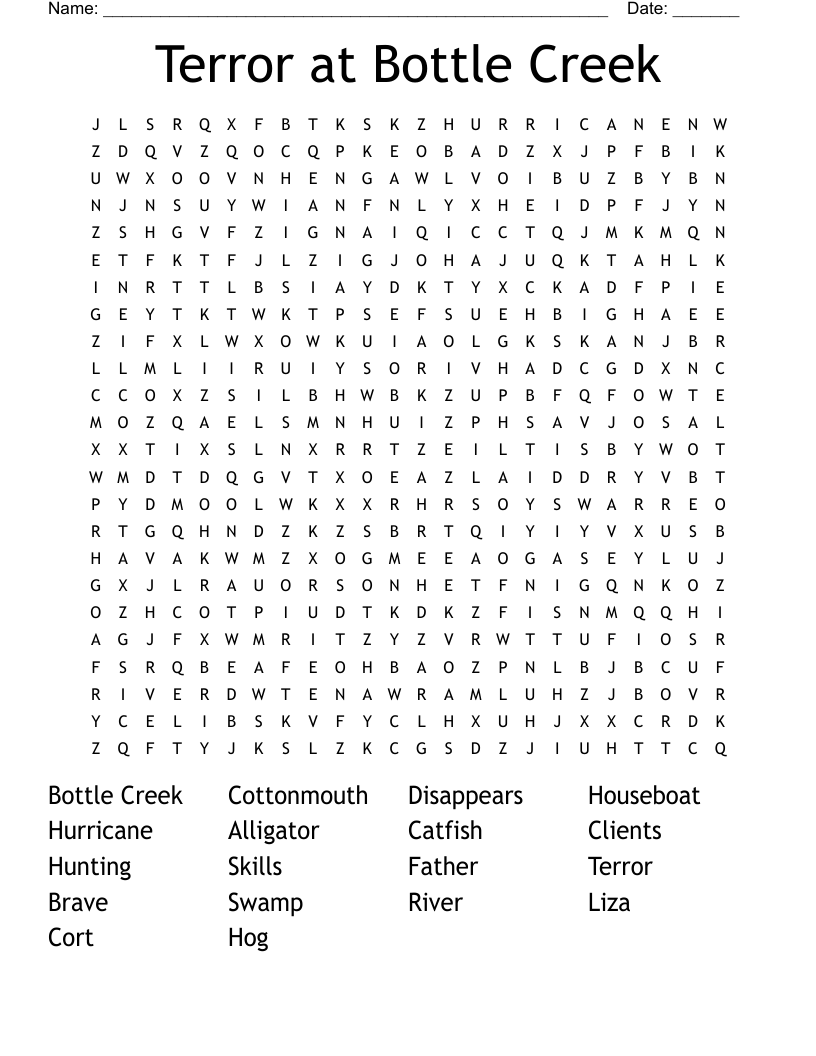 Terror at Bottle Creek Word Search