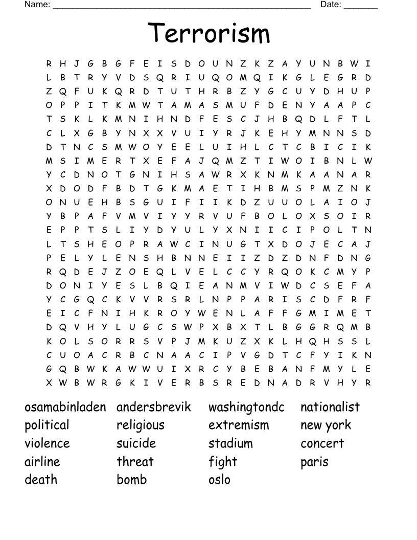 Terrorism Word Search