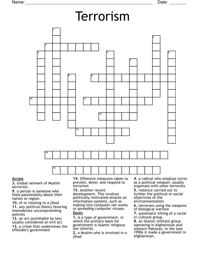 Terrorism Crossword