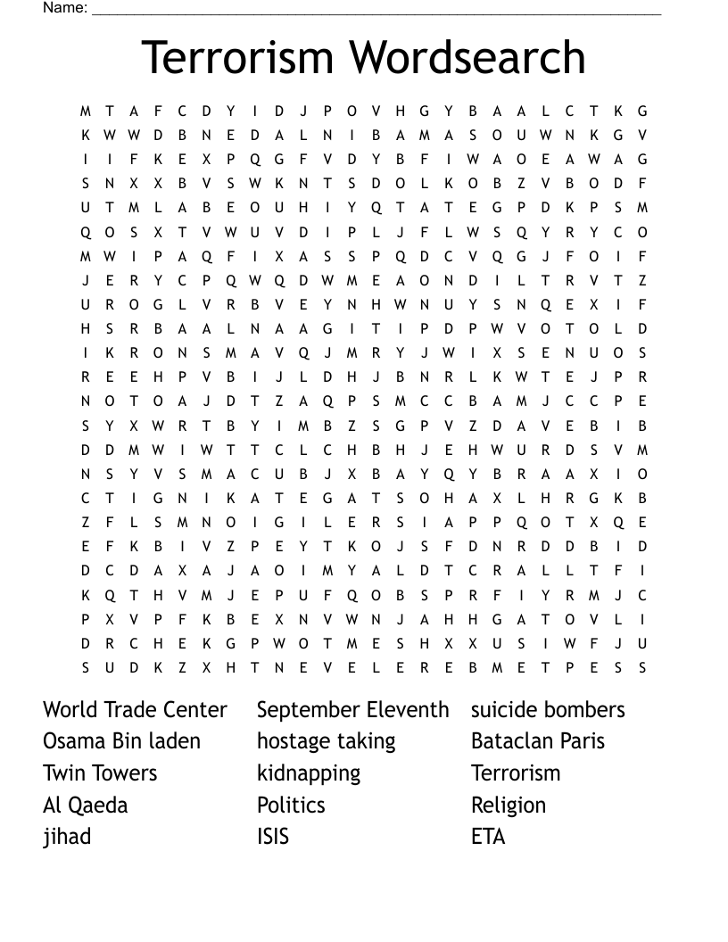 Terrorism Wordsearch