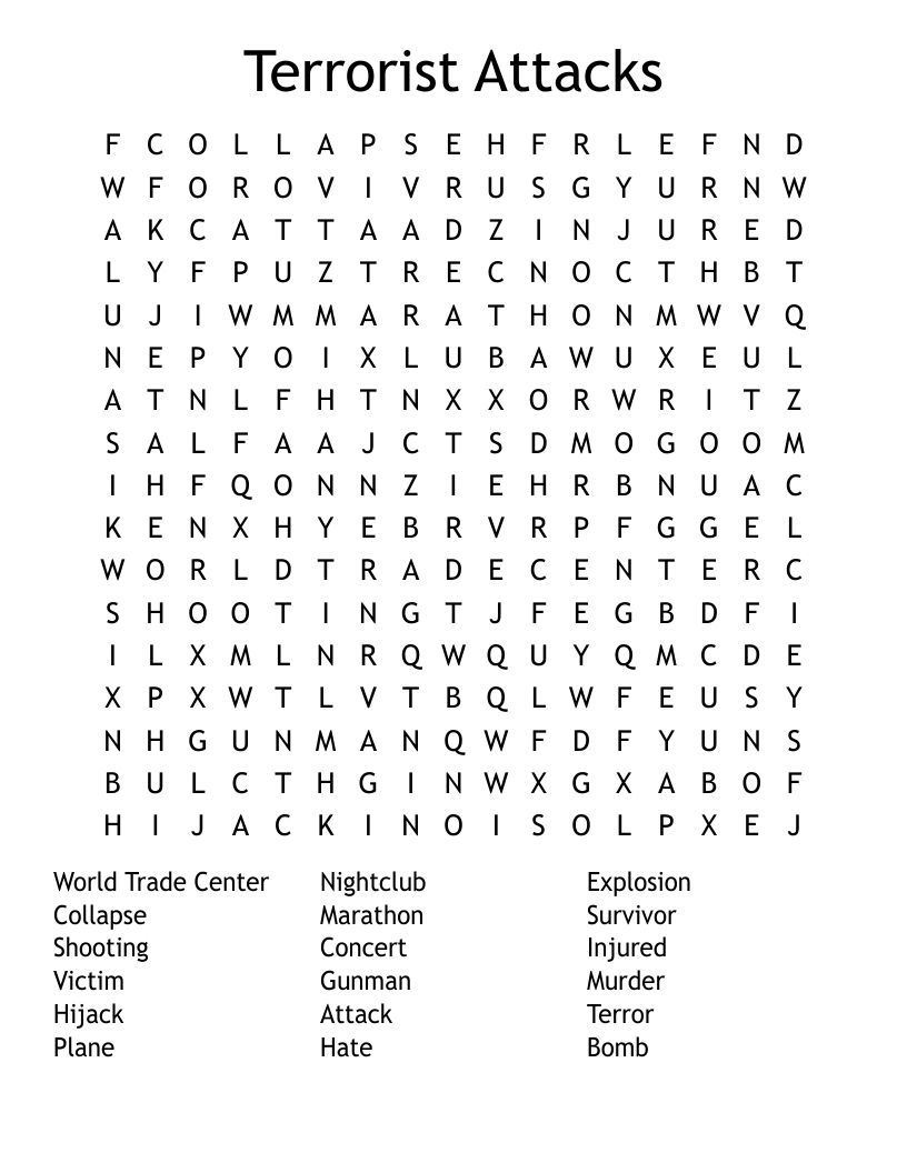 Terrorist Attacks  Word Search