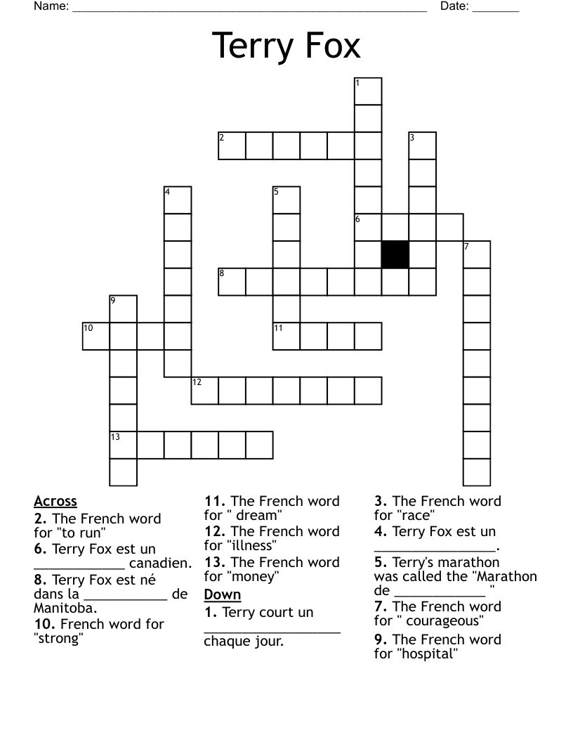 Terry Fox  Crossword