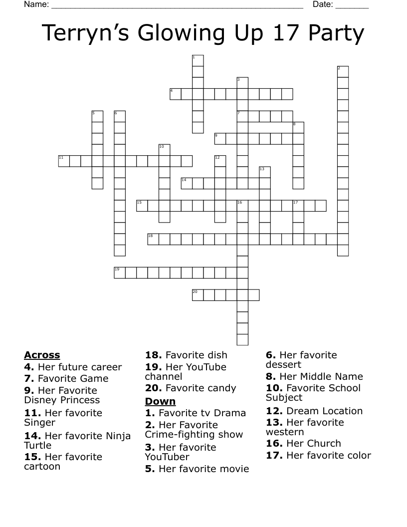 Terryn’s Glowing Up 17 Party Crossword