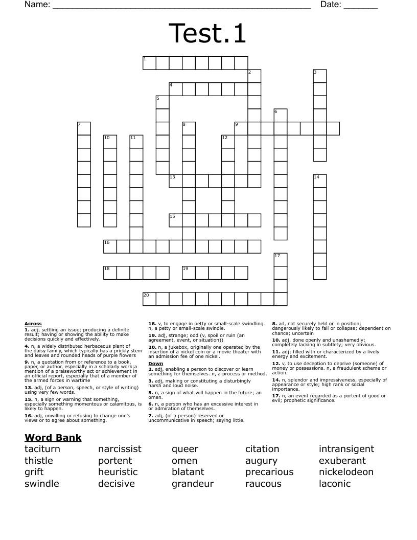 Test.1 Crossword