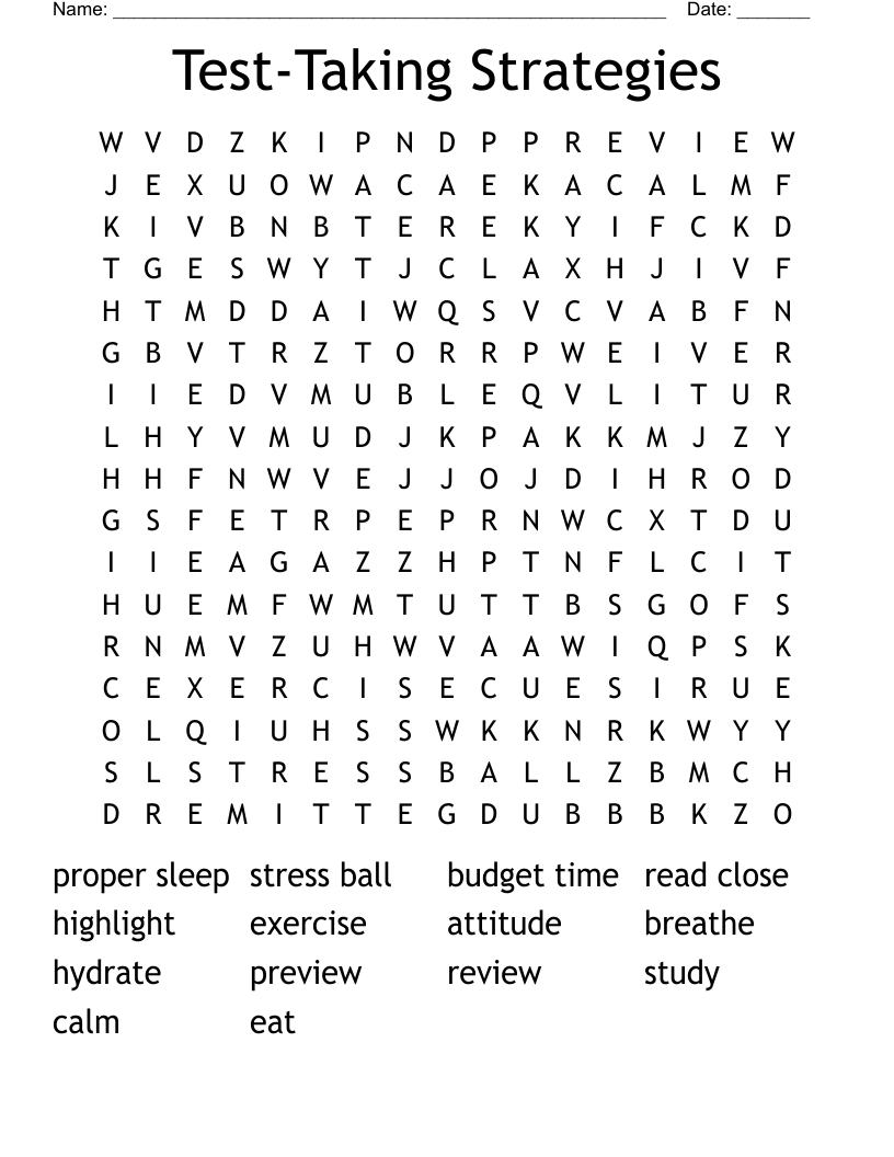 Test-Taking Strategies Word Search
