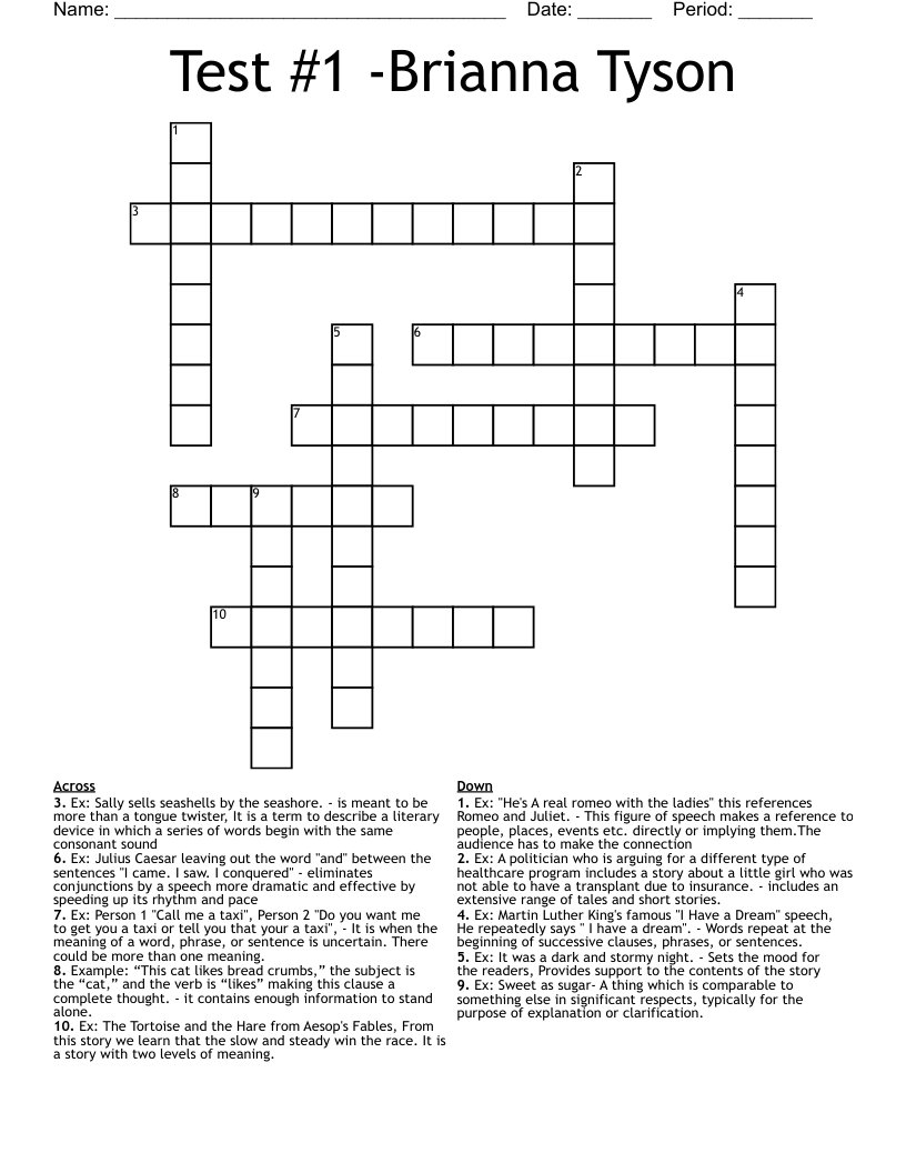 Test #1 -Brianna Tyson Crossword