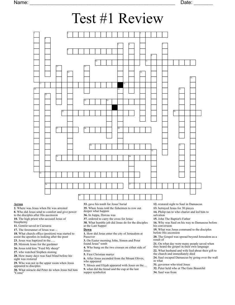Test #1 Review Crossword