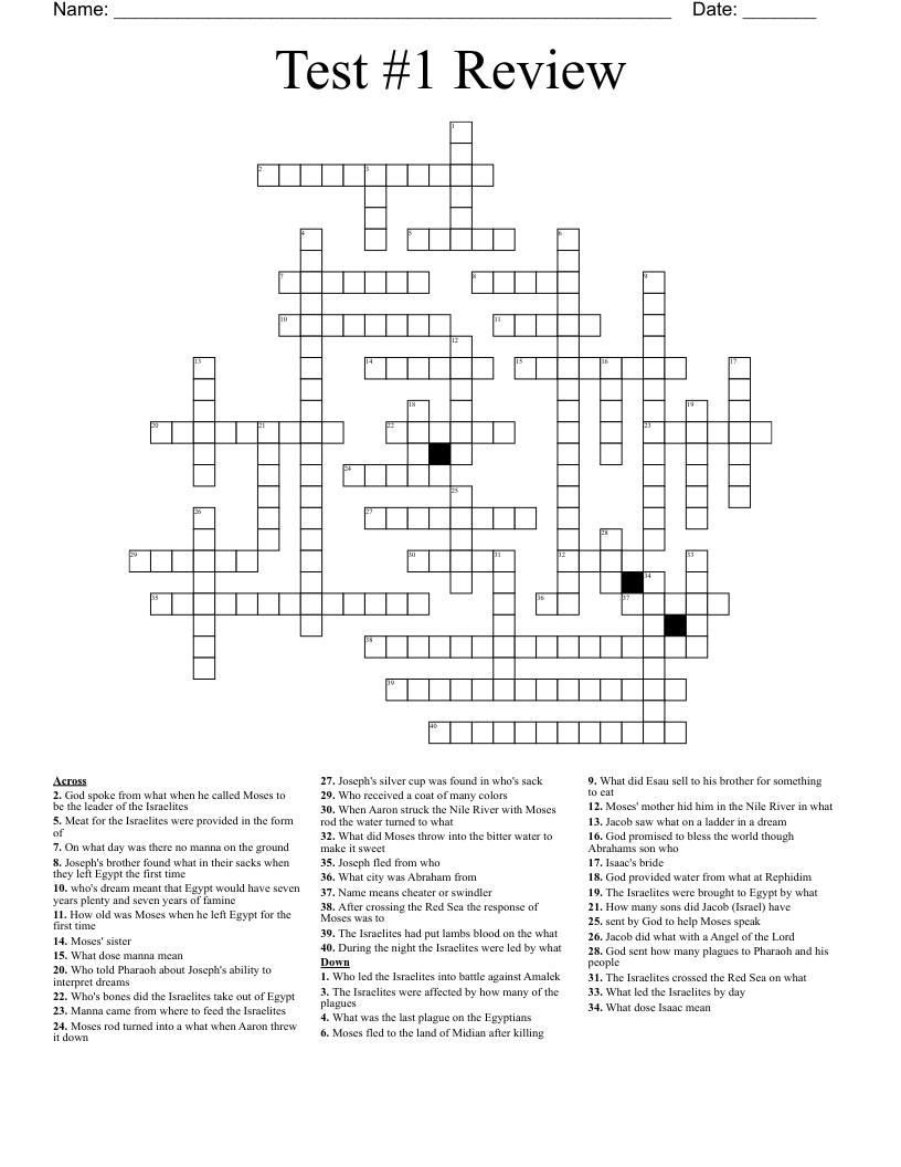 Test #1 Review  Crossword