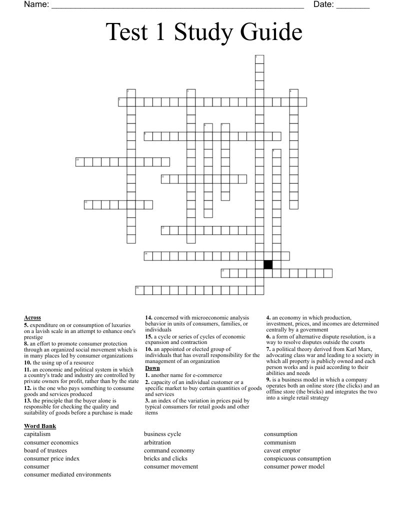 Test 1 Study Guide Crossword