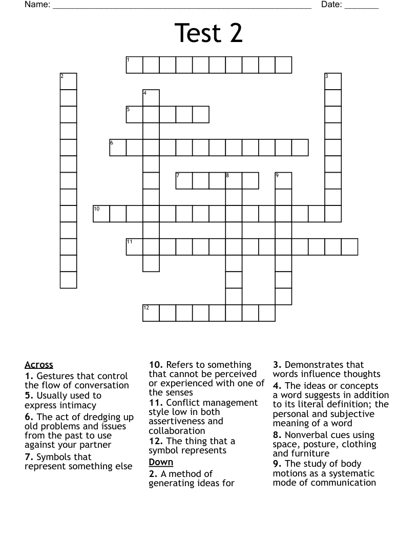 Test 2 Crossword
