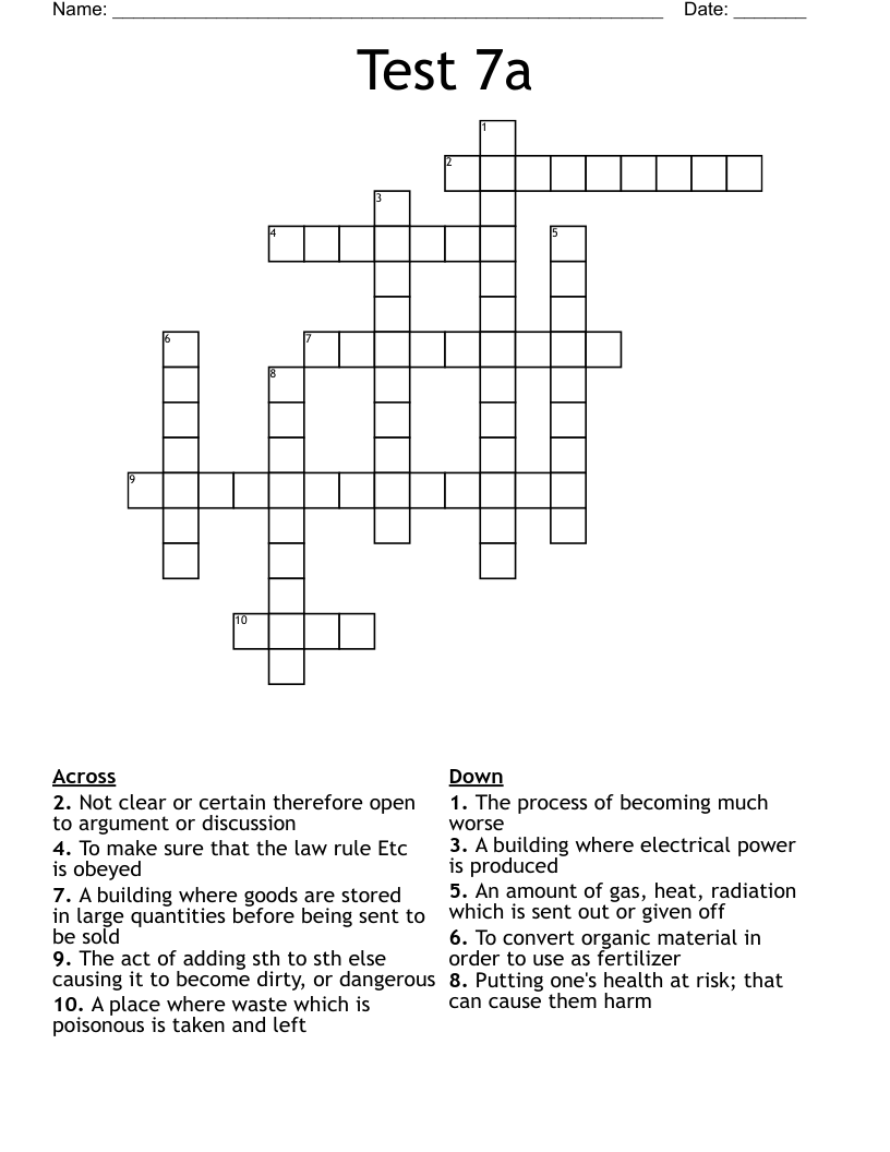 Test 7a Crossword