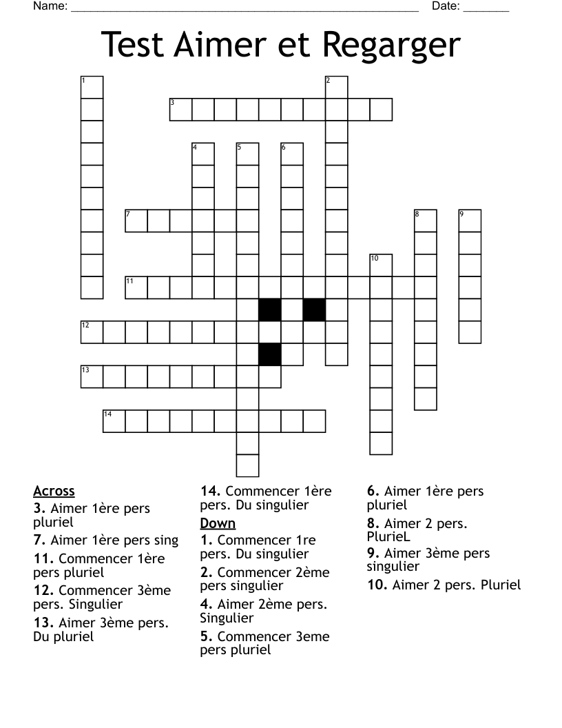 Test Aimer et Regarger Crossword
