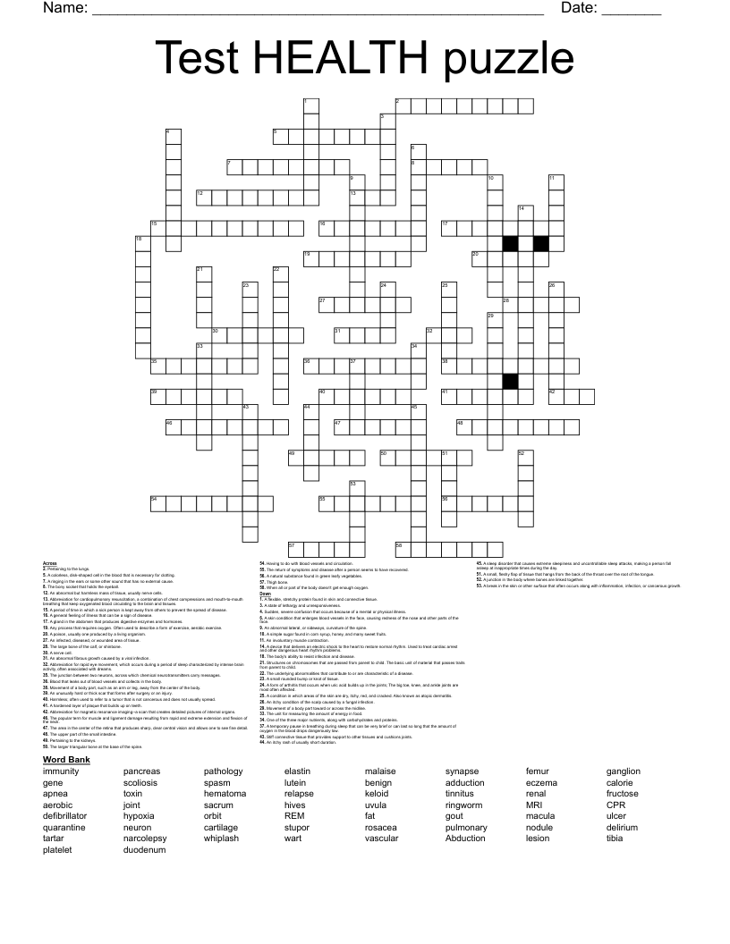 Test HEALTH puzzle Crossword