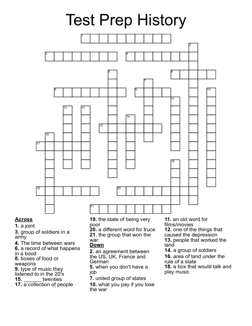 Test Prep History Crossword