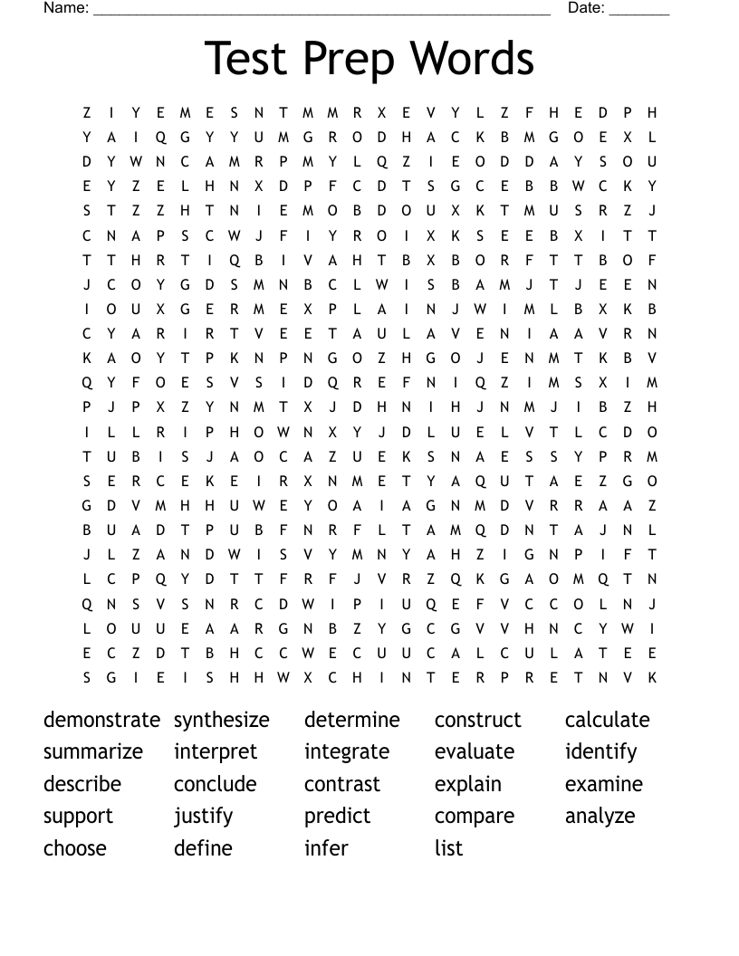 Test Prep Words Word Search
