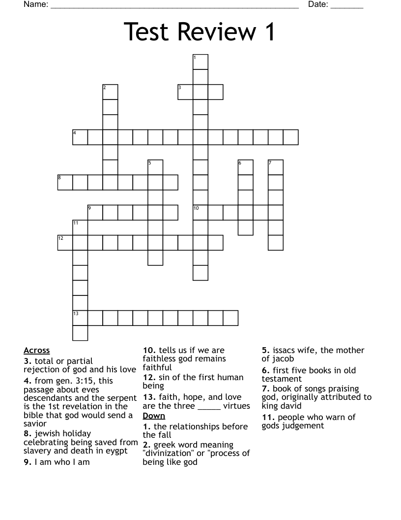 Test Review 1 Crossword
