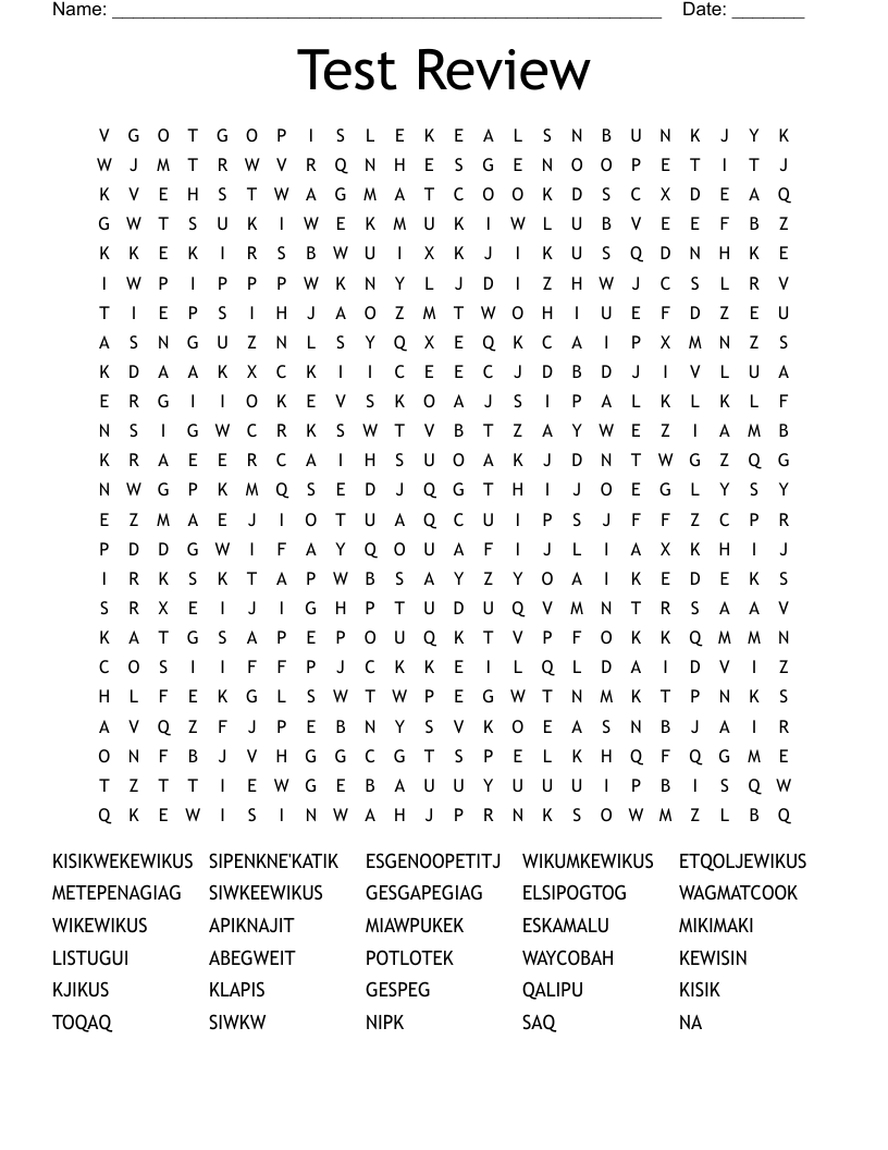 Test Review Word Search
