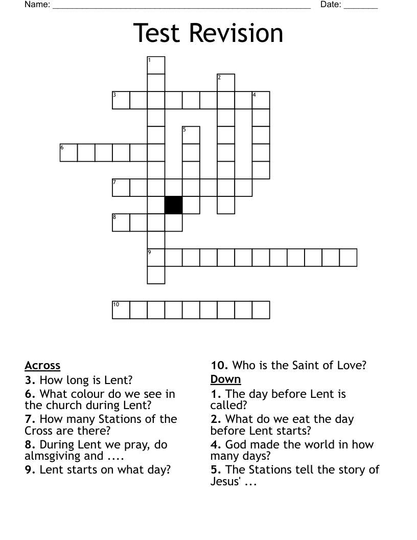 Test Revision Crossword
