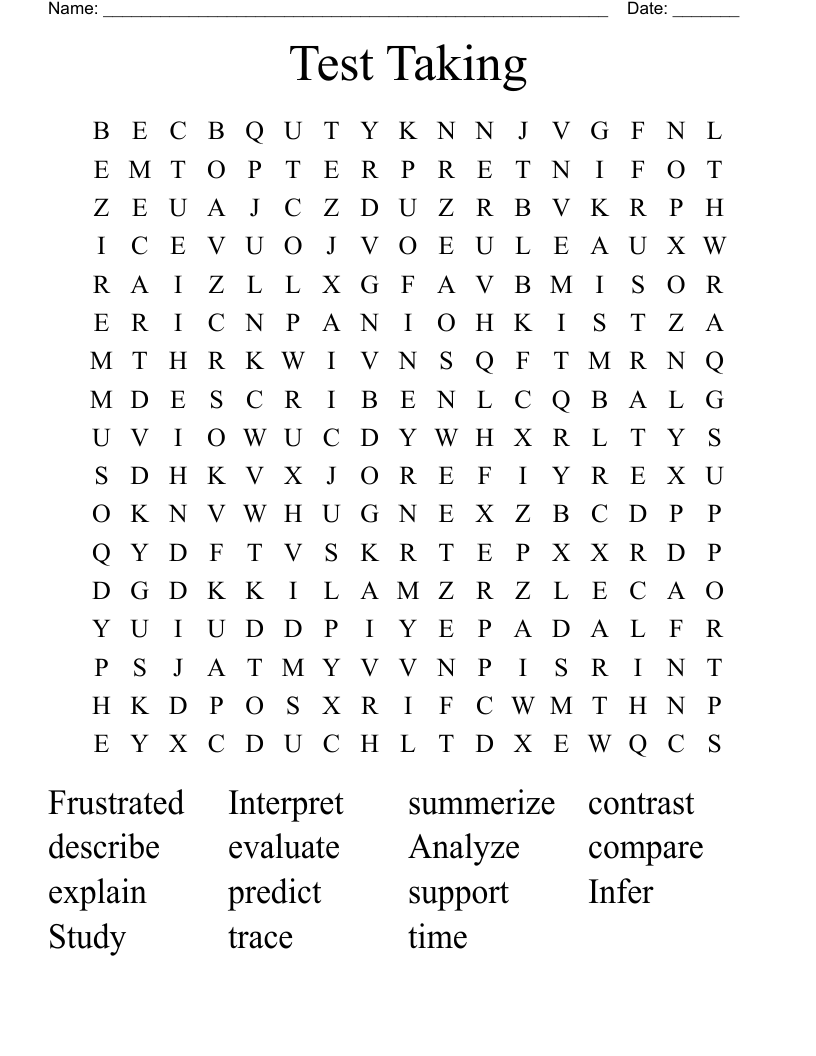 Test Taking Word Search