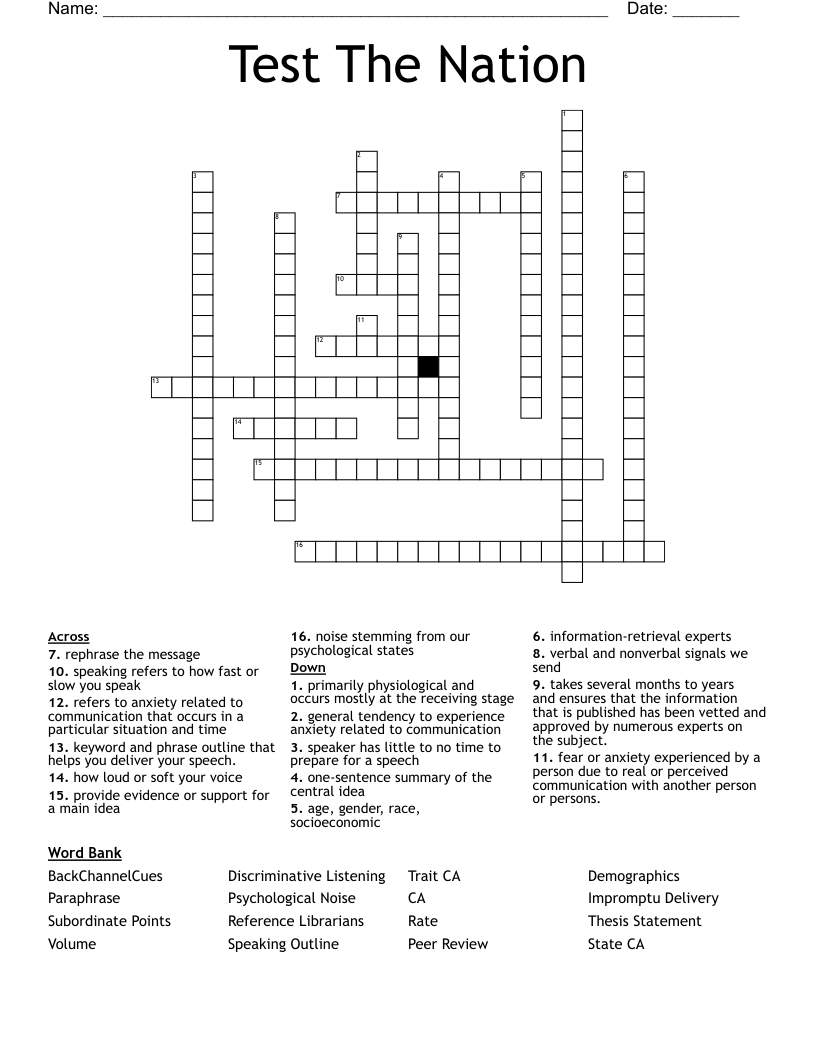 Test The Nation Crossword