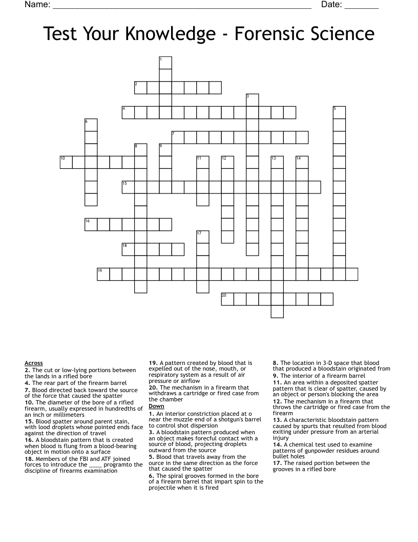 Test Your Knowledge - Forensic Science Crossword