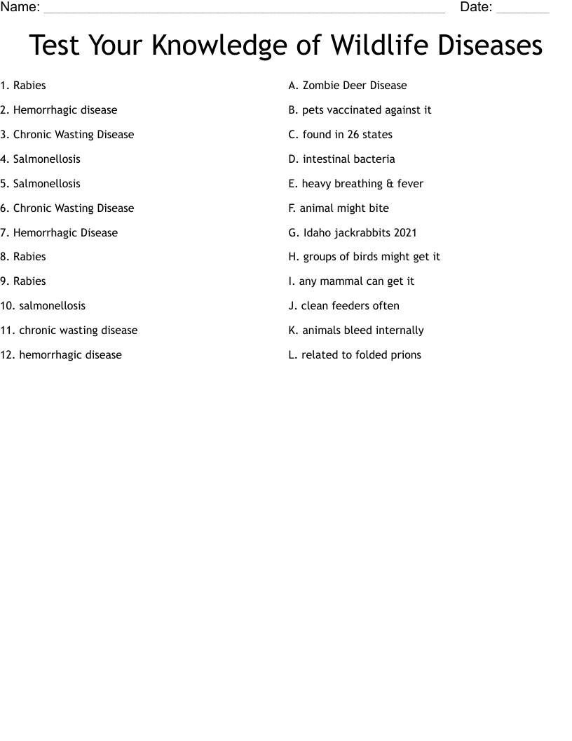 Test Your Knowledge of Wildlife Diseases Worksheet